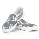 Silver And White Snowflake Pattern Print White Slip On Shoes