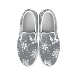 Silver And White Snowflake Pattern Print White Slip On Shoes