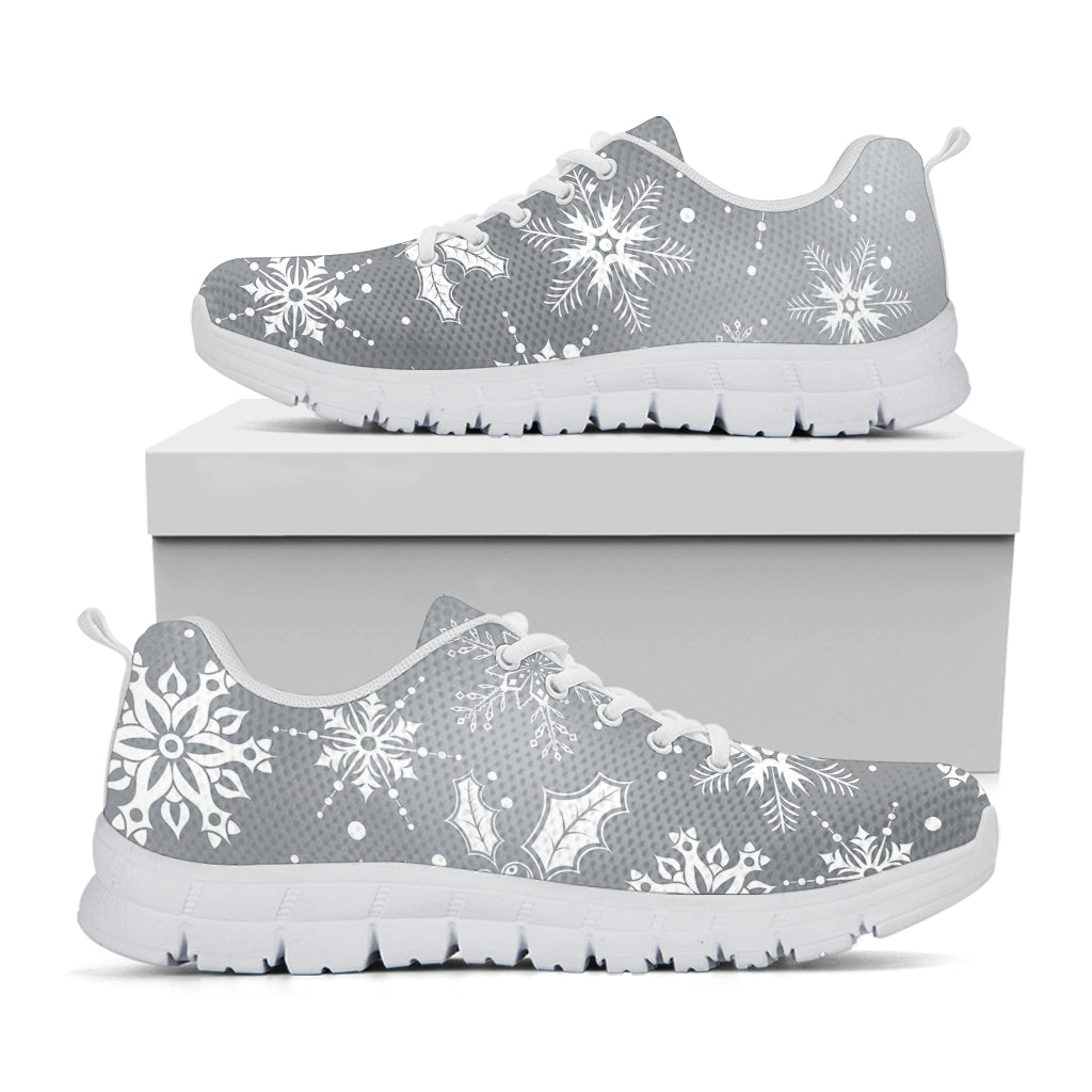 Silver And White Snowflake Pattern Print White Sneakers