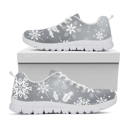 Silver And White Snowflake Pattern Print White Sneakers