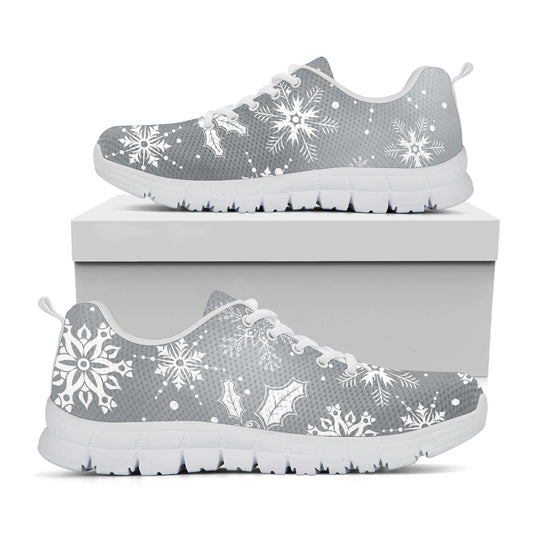 Silver And White Snowflake Pattern Print White Sneakers