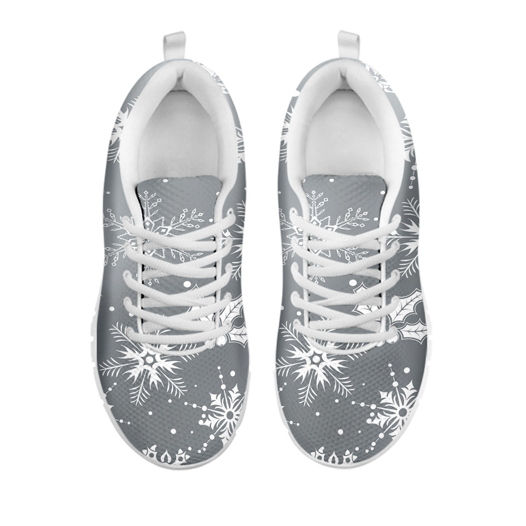 Silver And White Snowflake Pattern Print White Sneakers
