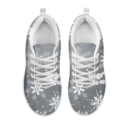 Silver And White Snowflake Pattern Print White Sneakers
