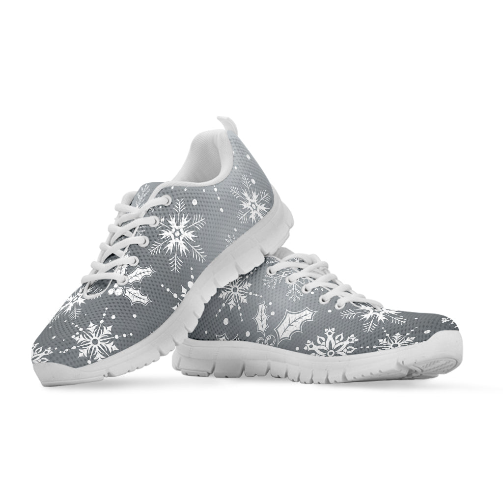 Silver And White Snowflake Pattern Print White Sneakers