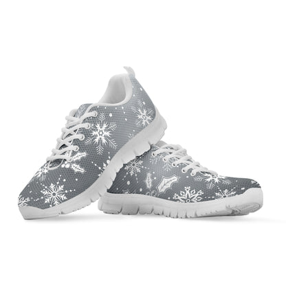 Silver And White Snowflake Pattern Print White Sneakers