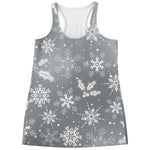 Silver And White Snowflake Pattern Print Women's Racerback Tank Top