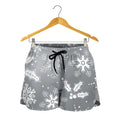 Silver And White Snowflake Pattern Print Women's Shorts