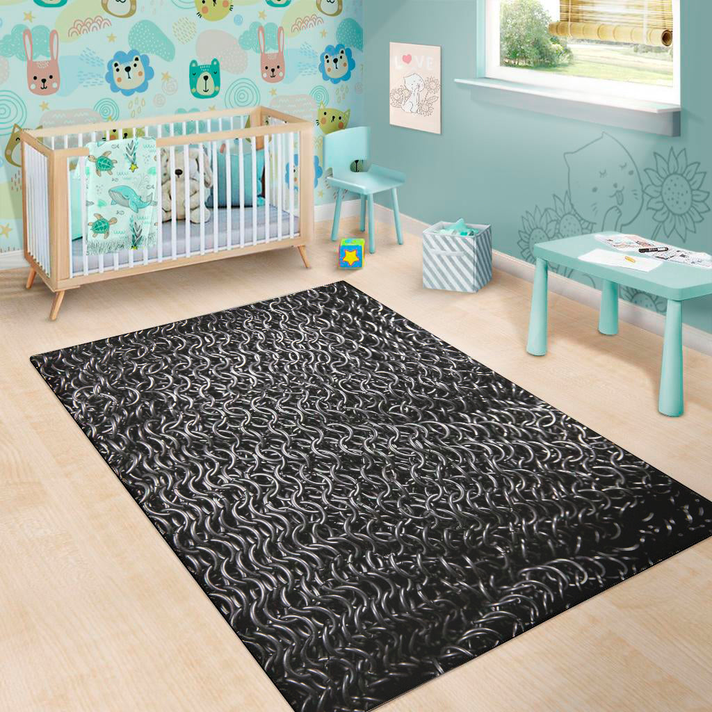 Silver Chainmail Print Area Rug