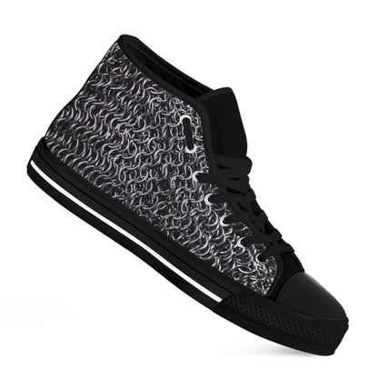 Silver Chainmail Print Black High Top Shoes