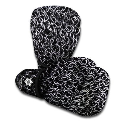 Silver Chainmail Print Boxing Gloves