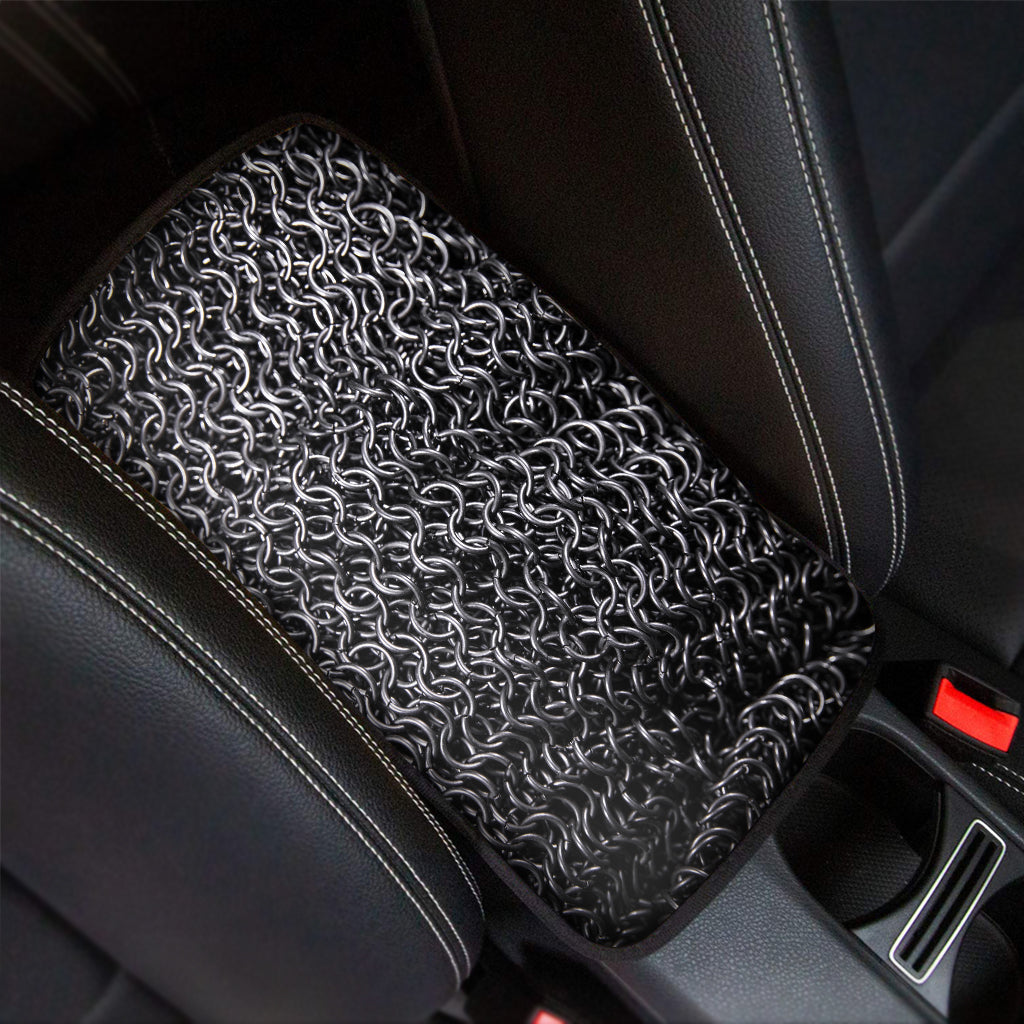 Silver Chainmail Print Car Center Console Cover