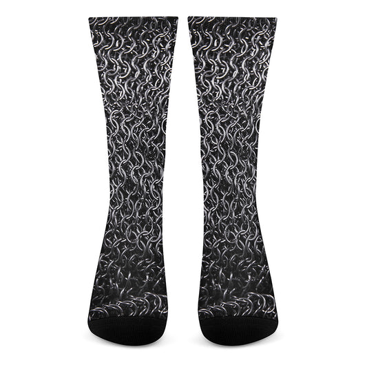Silver Chainmail Print Crew Socks