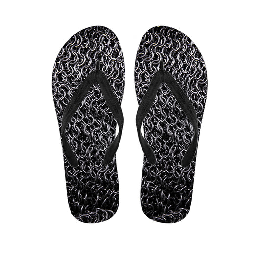 Silver Chainmail Print Flip Flops