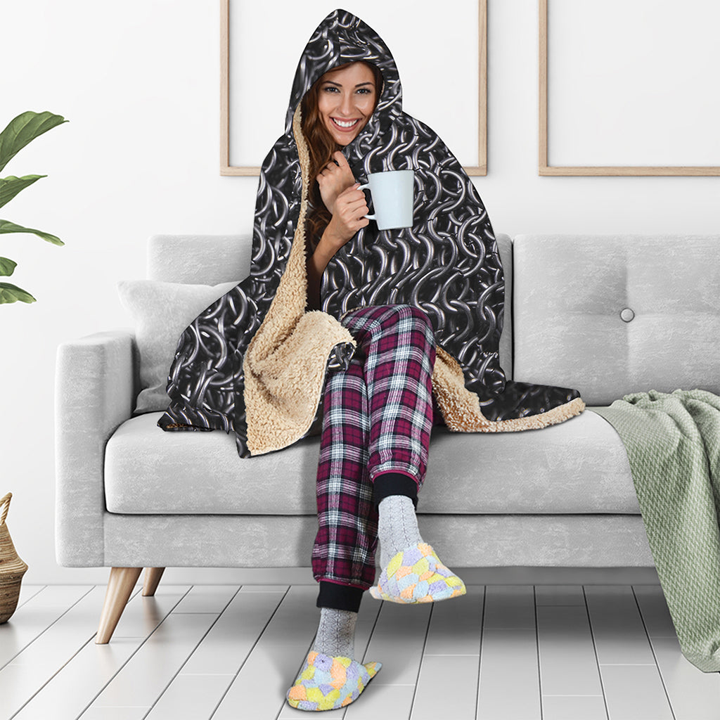 Silver Chainmail Print Hooded Blanket