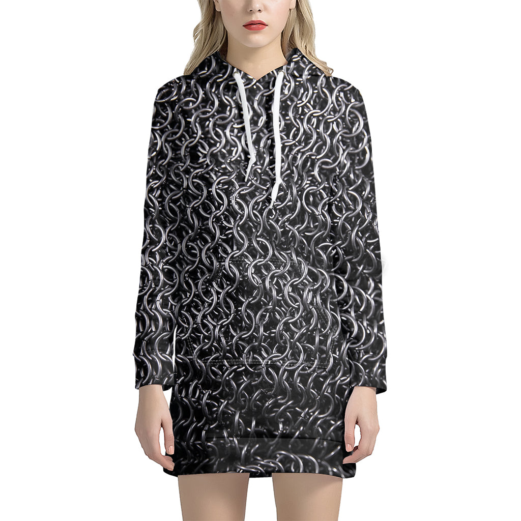 Silver Chainmail Print Hoodie Dress