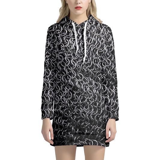 Silver Chainmail Print Hoodie Dress
