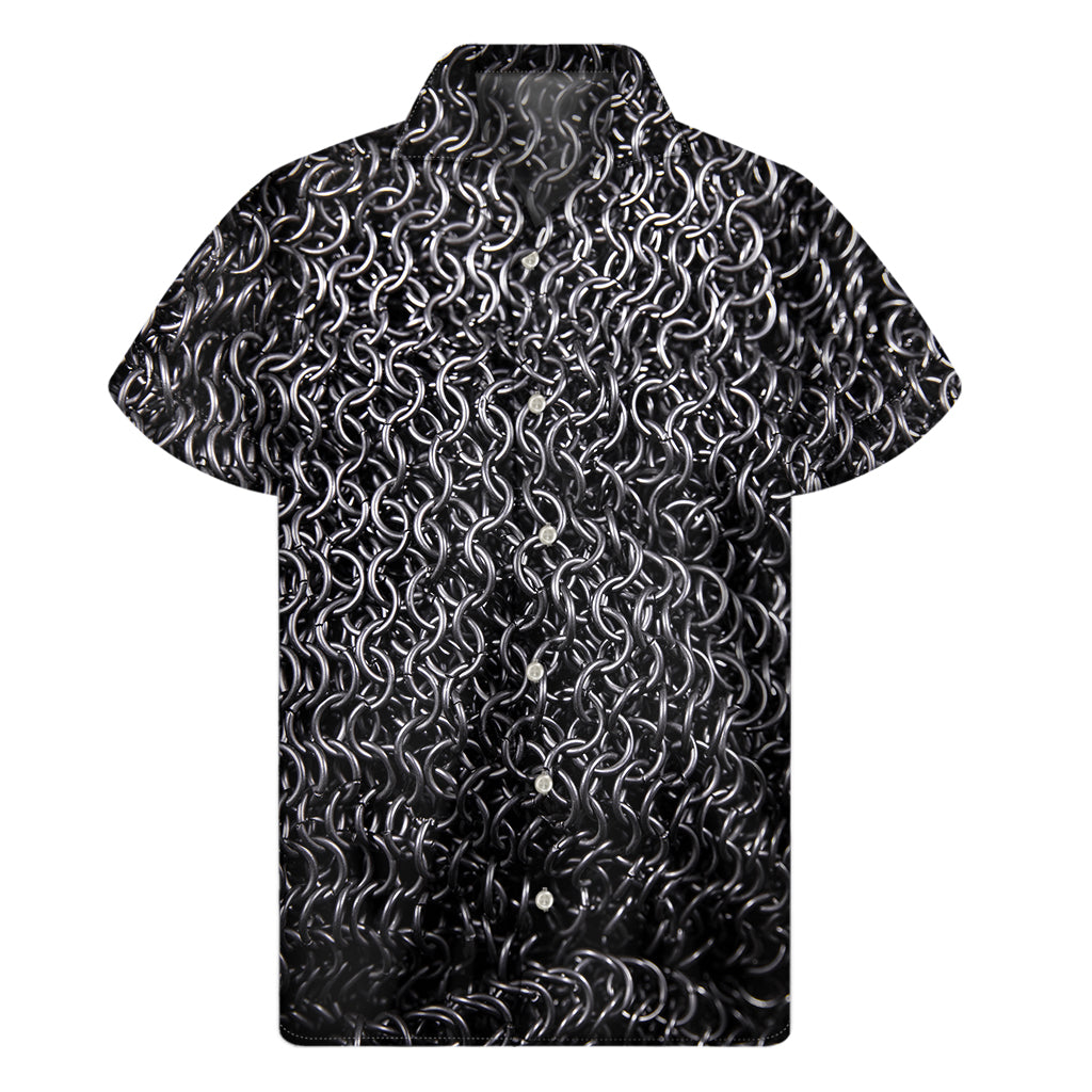 Silver Chainmail Print Men's Short Sleeve Shirt