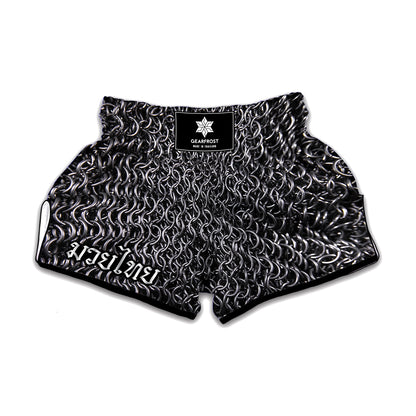 Silver Chainmail Print Muay Thai Boxing Shorts