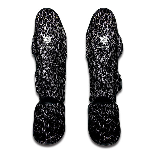 Silver Chainmail Print Muay Thai Shin Guard