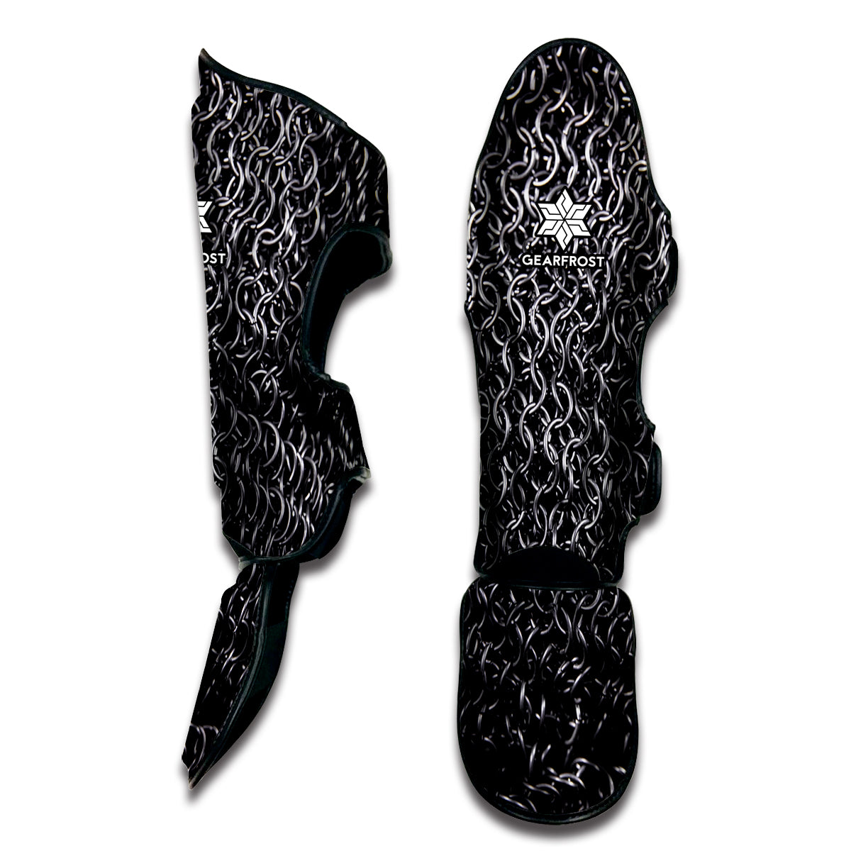 Silver Chainmail Print Muay Thai Shin Guard