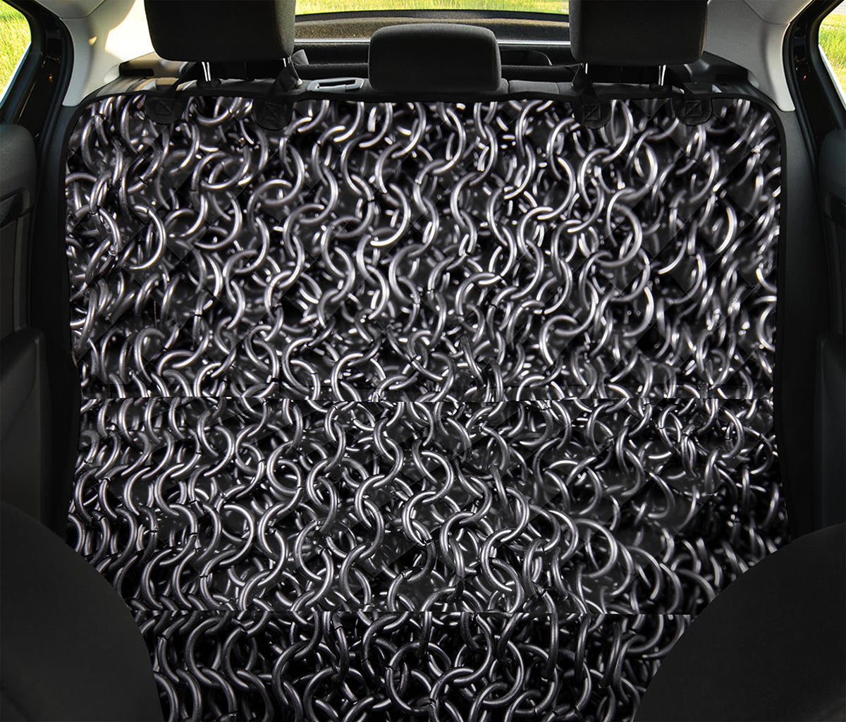 Silver Chainmail Print Pet Car Back Seat Cover