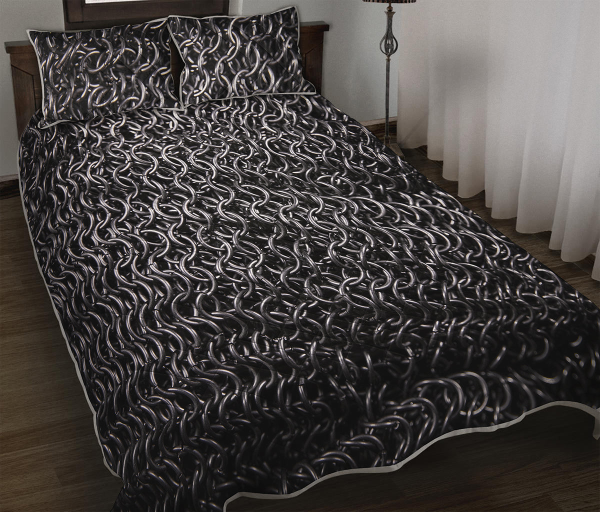 Silver Chainmail Print Quilt Bed Set