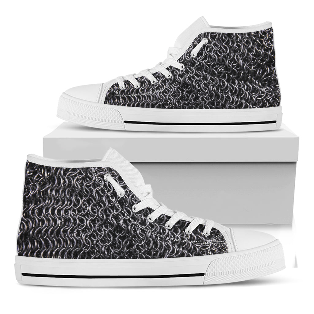 Silver Chainmail Print White High Top Shoes