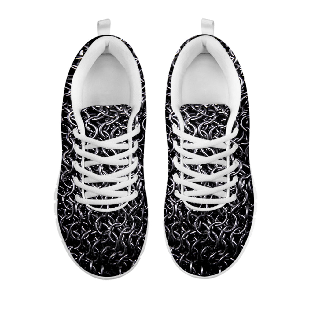 Silver Chainmail Print White Sneakers