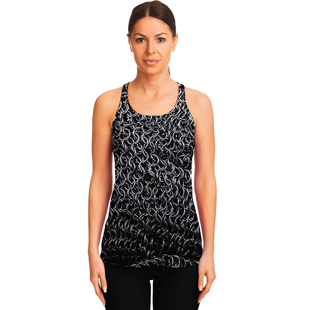 Silver Chainmail Print Women's Racerback Tank Top