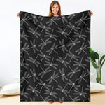 Silver Dragonfly Pattern Print Blanket