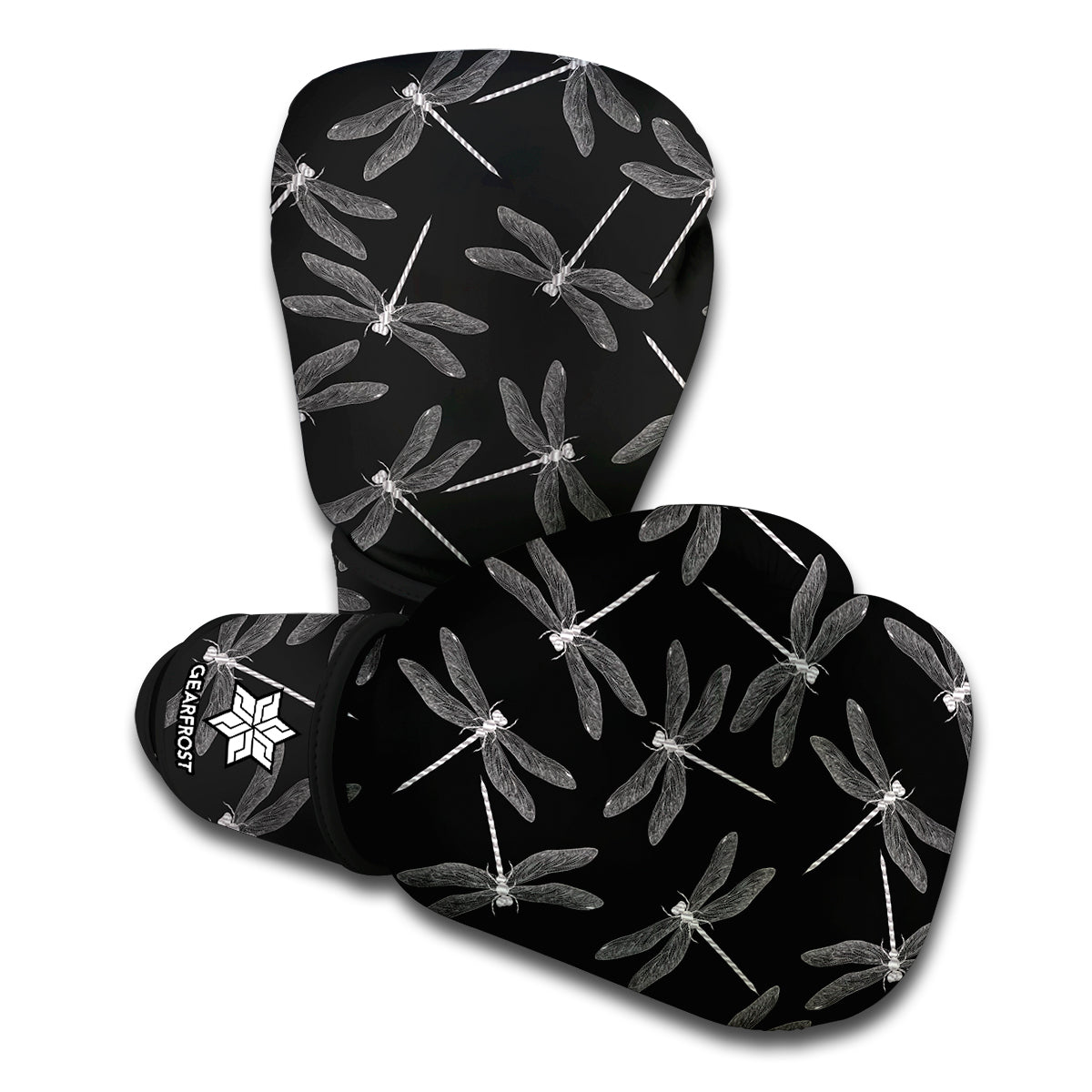 Silver Dragonfly Pattern Print Boxing Gloves