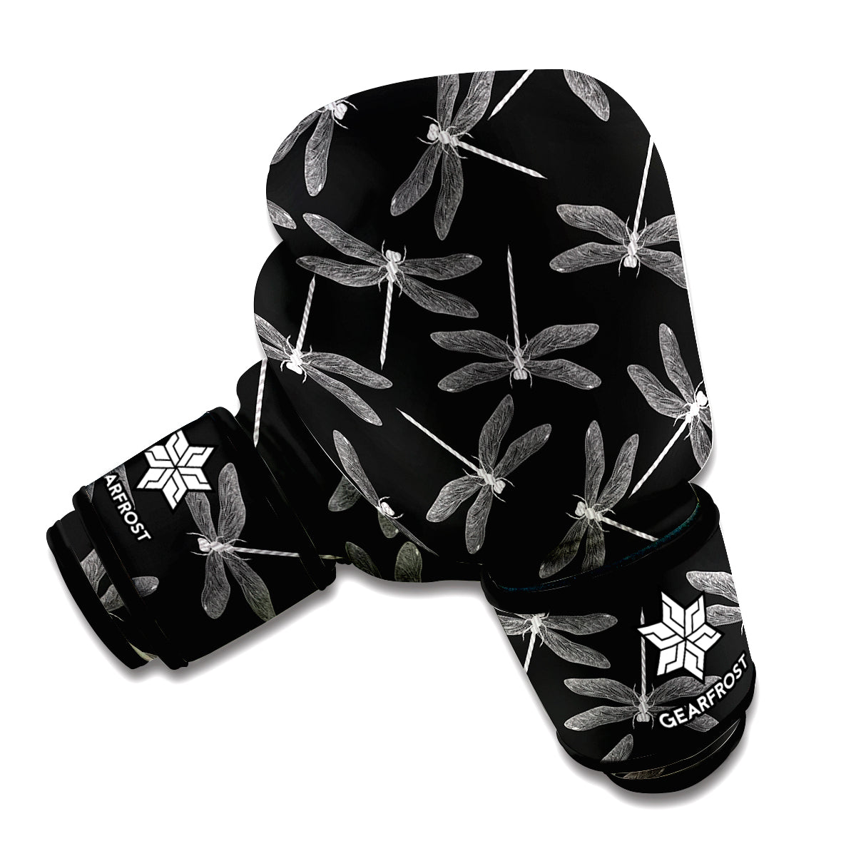 Silver Dragonfly Pattern Print Boxing Gloves