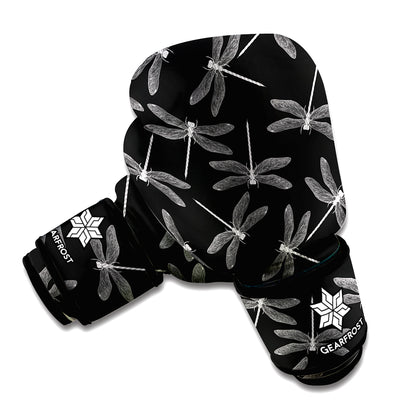 Silver Dragonfly Pattern Print Boxing Gloves