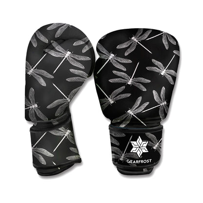 Silver Dragonfly Pattern Print Boxing Gloves