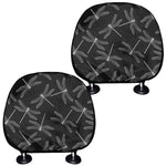 Silver Dragonfly Pattern Print Car Headrest Covers