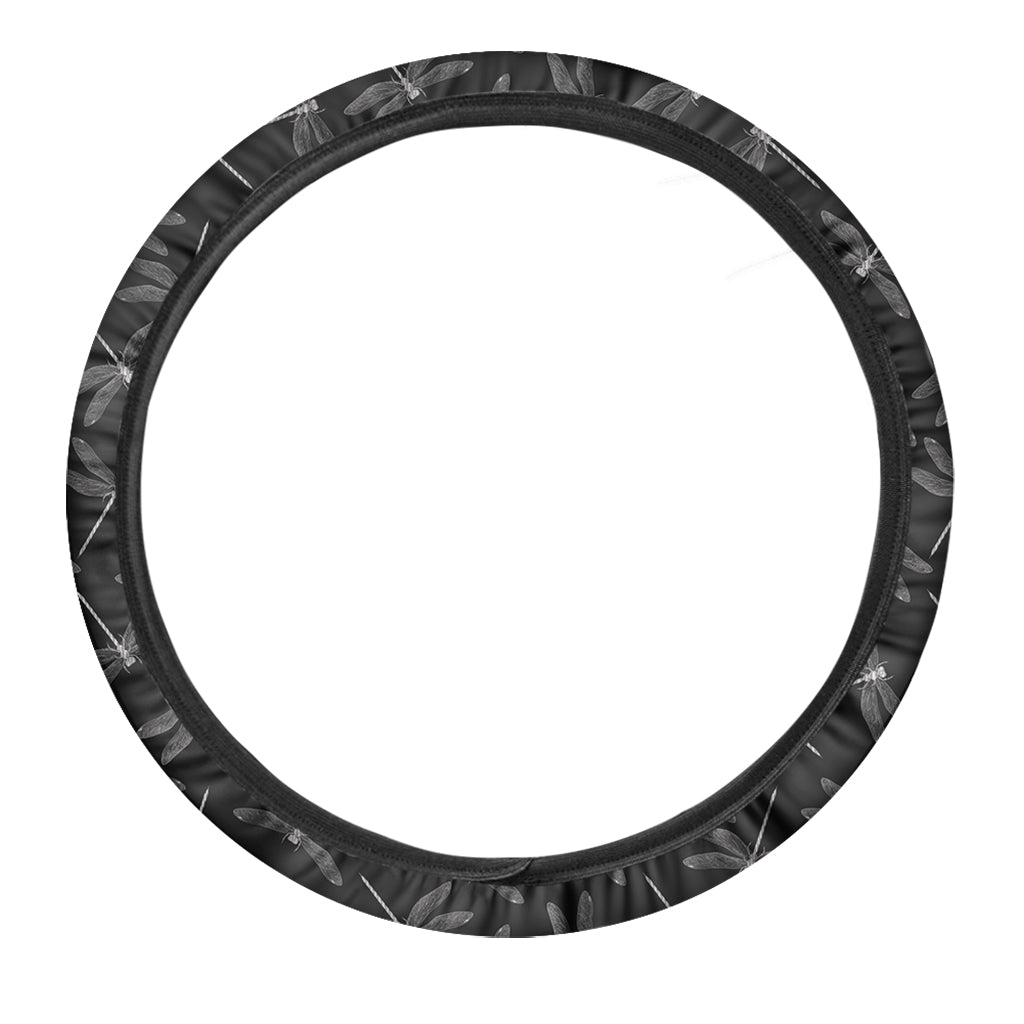 Silver Dragonfly Pattern Print Car Steering Wheel Cover