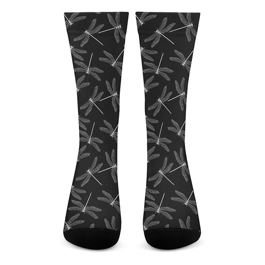 Silver Dragonfly Pattern Print Crew Socks