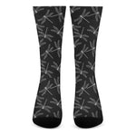 Silver Dragonfly Pattern Print Crew Socks