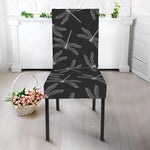 Silver Dragonfly Pattern Print Dining Chair Slipcover