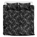 Silver Dragonfly Pattern Print Duvet Cover Bedding Set