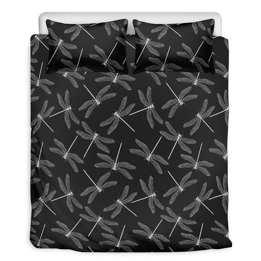 Silver Dragonfly Pattern Print Duvet Cover Bedding Set