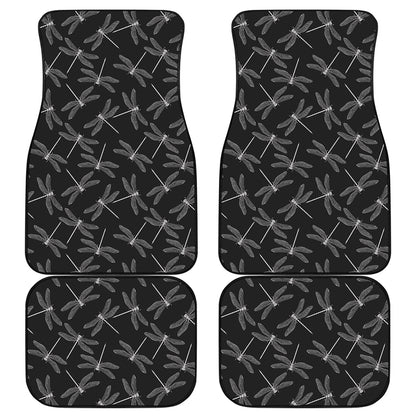 Silver Dragonfly Pattern Print Front and Back Car Floor Mats