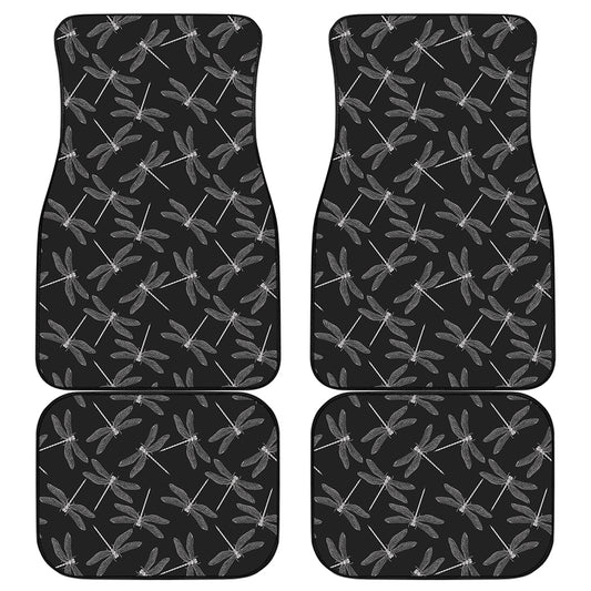 Silver Dragonfly Pattern Print Front and Back Car Floor Mats