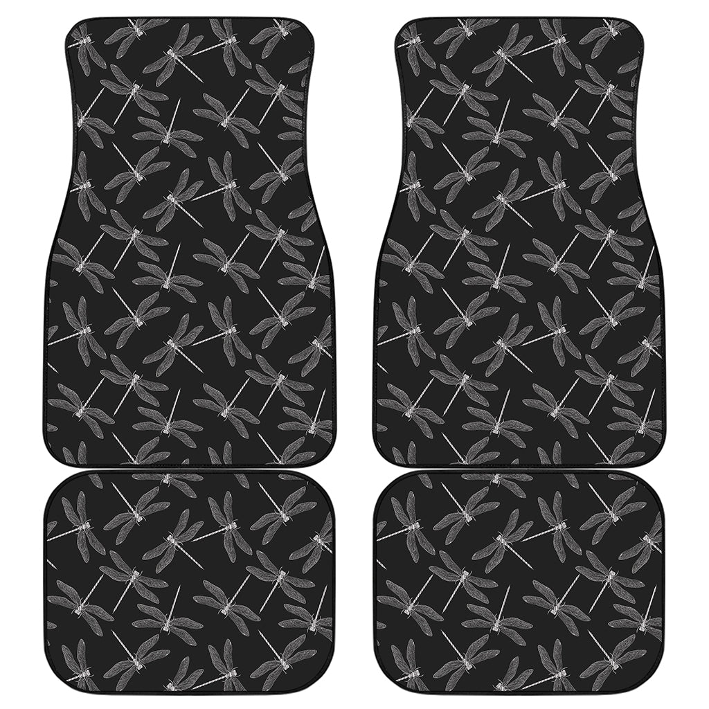 Silver Dragonfly Pattern Print Front and Back Car Floor Mats