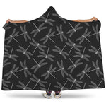 Silver Dragonfly Pattern Print Hooded Blanket