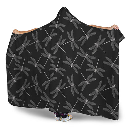 Silver Dragonfly Pattern Print Hooded Blanket