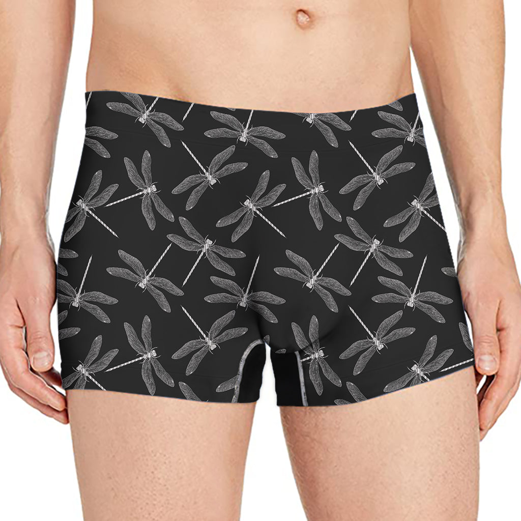 Silver Dragonfly Pattern Print Men's Boxer Briefs