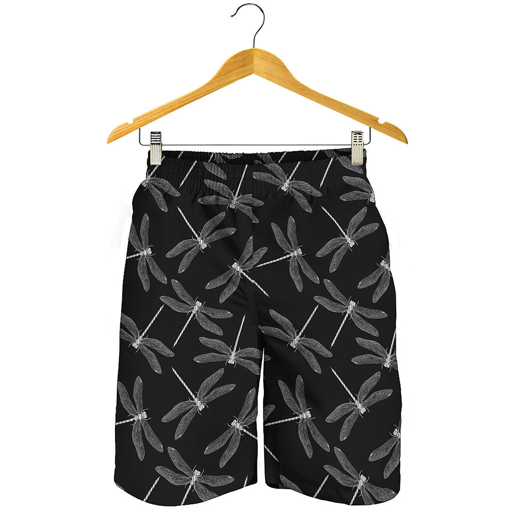 Silver Dragonfly Pattern Print Men's Shorts