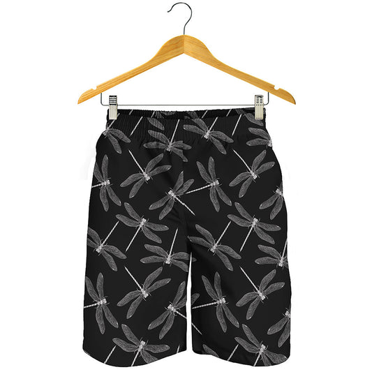 Silver Dragonfly Pattern Print Men's Shorts