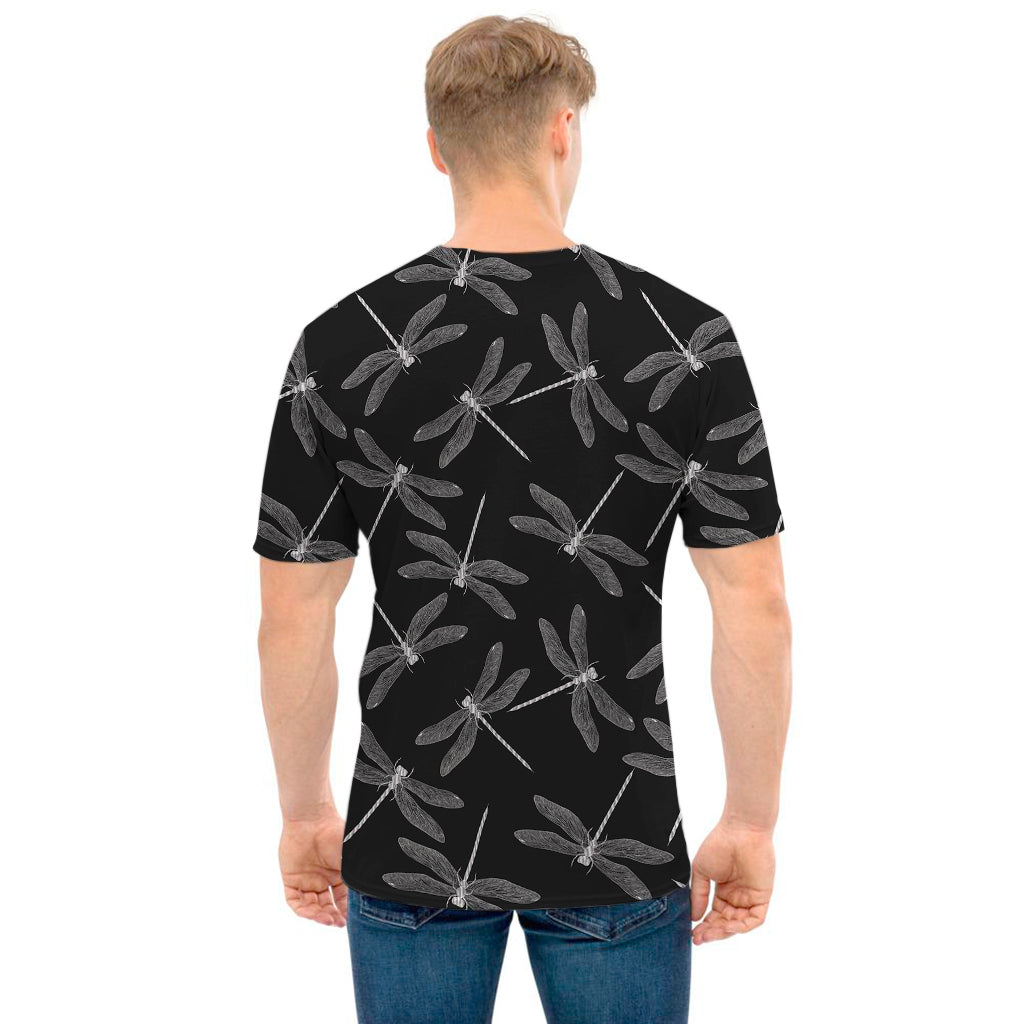 Silver Dragonfly Pattern Print Men's T-Shirt